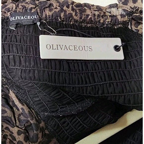 Olivaceous Leopard Print Ruffle Mini Dress Smocked Boho Black Brown Size Small - Picture 6 of 7